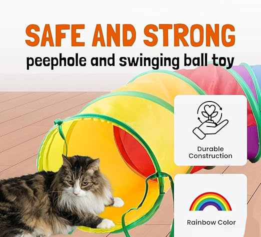 2-Way Rainbow Cat Tunnel – Collapsible Interactive Toy