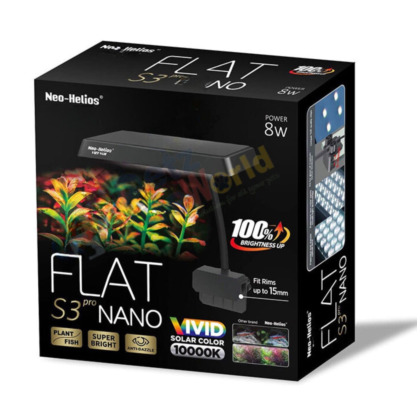 Neo Helios Flat Nano S3 Pro (8Watts) High Brightness Vivid Solar Color 10000K | Clip on Back Planted Aquarium Fish Tank Light