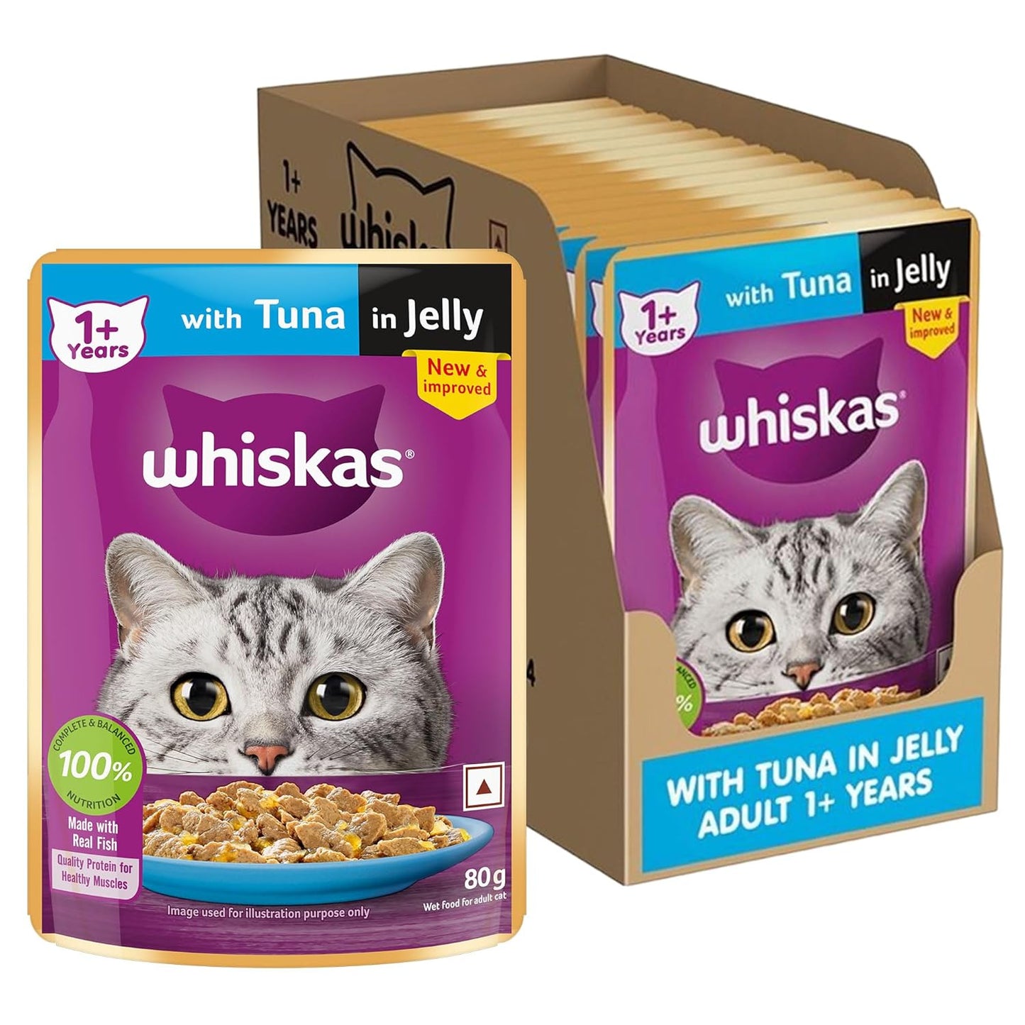 Whiskas Junior Kitten (2-12 Months) Wet Cat Food, Tuna in Jelly, 80 g (Pack of 14), Hydrating Food Made With Real Fish, 100% Complete & Balanced Nutrition for Kittens