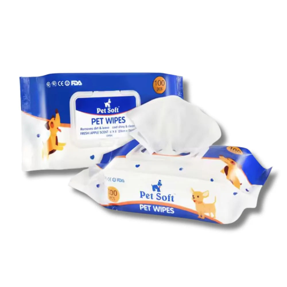 Anti-Bacterial Pet Wipes – 100 Wet Wipes with Apple Scent