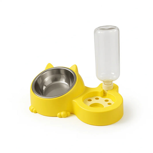 Dual Pet Bowl with Water Dispenser – Cute Cat Design