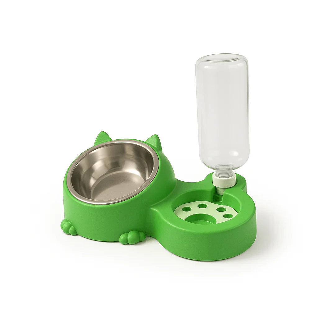 Dual Pet Bowl with Water Dispenser – Cute Cat Design