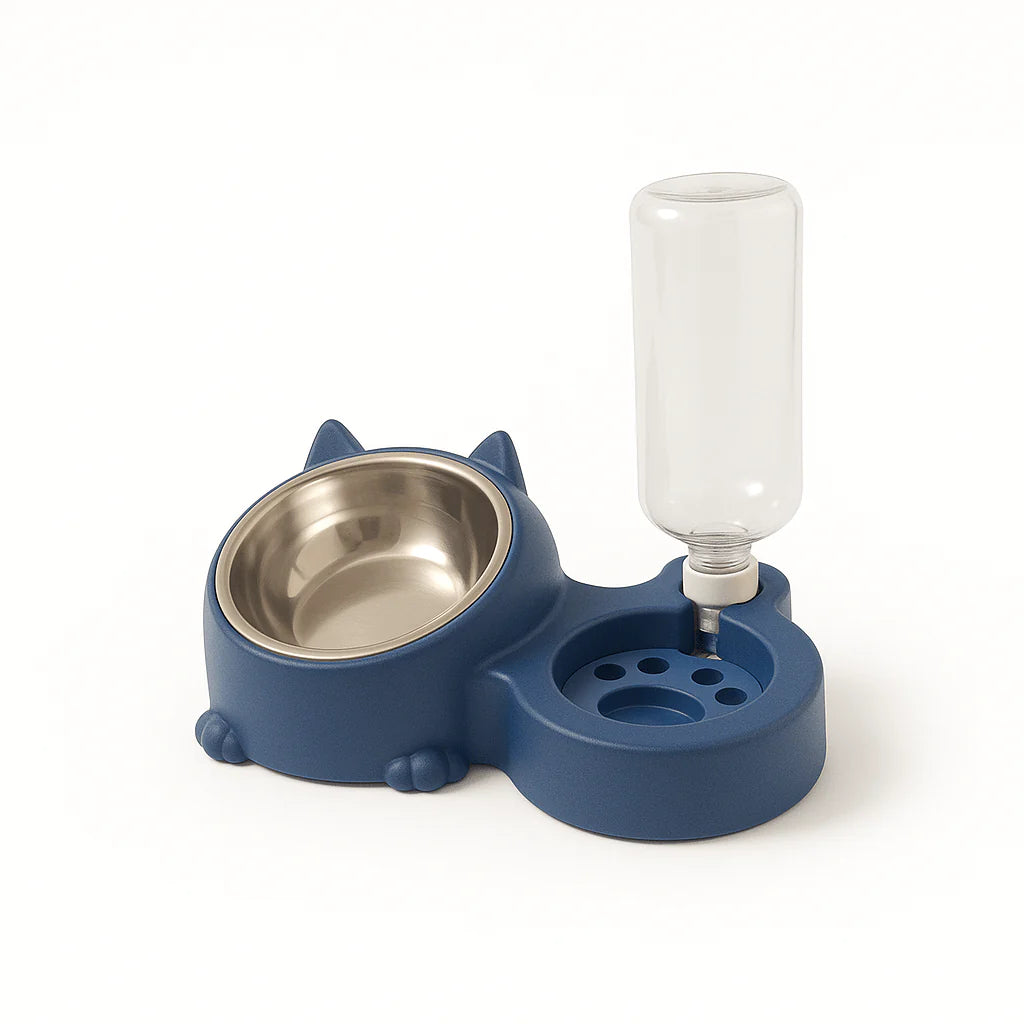 Dual Pet Bowl with Water Dispenser – Cute Cat Design