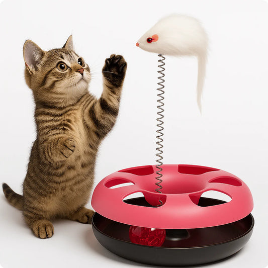 Interactive Mouse Spring Toy with Rolling Ball for Cats